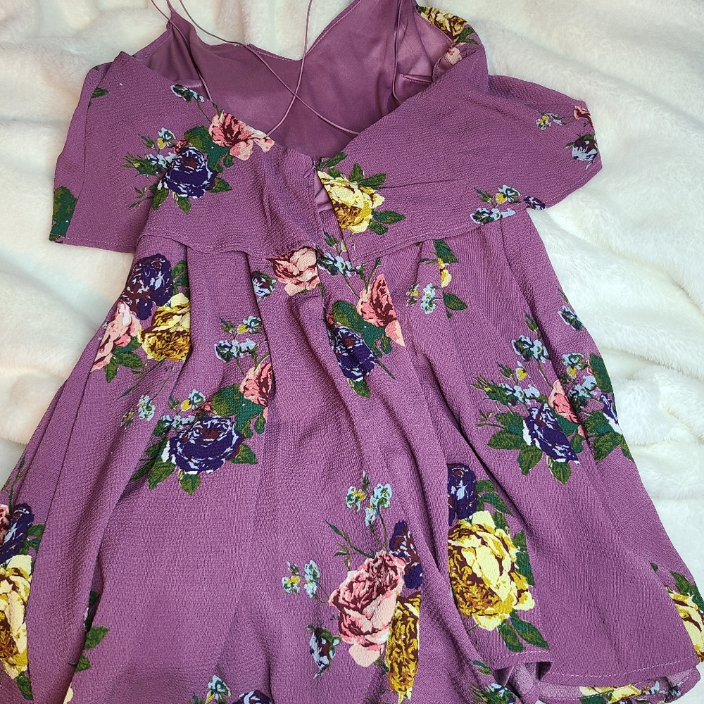 Purple Floral Romper - Love at First Sight - Med - Picture 2 of 4